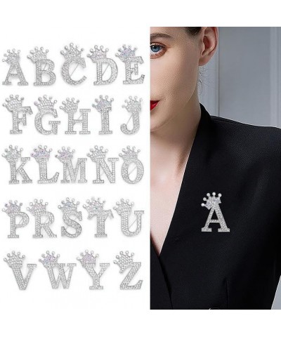 A-Z 26 Letters Brooches Pins for Women Girls Silver Alloy Crystal Crown Initial Brooch Jewelry Gift H $8.84 Brooches & Pins