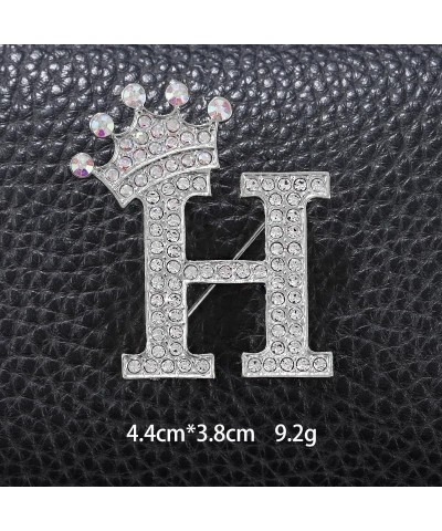 A-Z 26 Letters Brooches Pins for Women Girls Silver Alloy Crystal Crown Initial Brooch Jewelry Gift H $8.84 Brooches & Pins