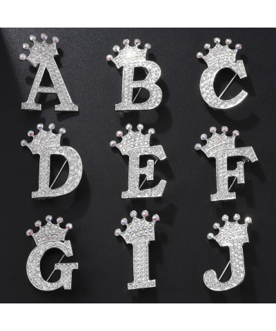 A-Z 26 Letters Brooches Pins for Women Girls Silver Alloy Crystal Crown Initial Brooch Jewelry Gift H $8.84 Brooches & Pins