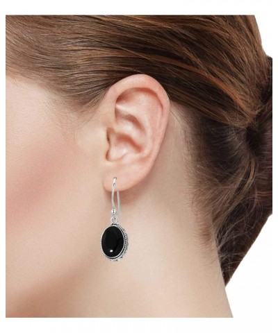 925 Sterling Silver Handmade Drop Dangle Earring for Women Oval Gemstone Fashion Jewelry for Gift (98523_E) Black Onyx $20.64...