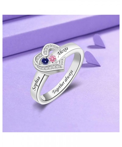 Personalized Sterling Silver Birthstone Mother Rings Engraved Family Name Ring for Mom Love Heart Mother's Day Rings for Wome...