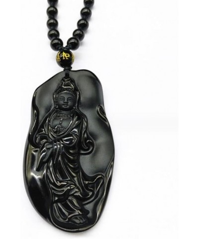 Crystal obsidian Avalokitesvara pendant, fine carved lotus leaf water drop Avalokitesvara pendant, Avalokitesvara Bodhisattva...