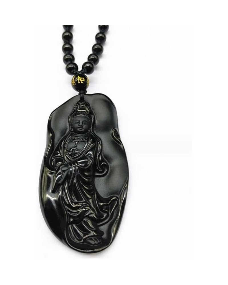 Crystal obsidian Avalokitesvara pendant, fine carved lotus leaf water drop Avalokitesvara pendant, Avalokitesvara Bodhisattva...