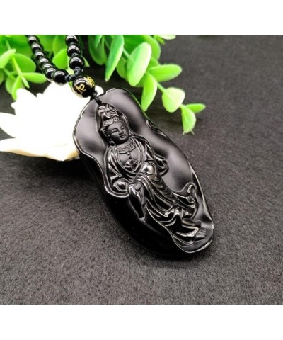 Crystal obsidian Avalokitesvara pendant, fine carved lotus leaf water drop Avalokitesvara pendant, Avalokitesvara Bodhisattva...