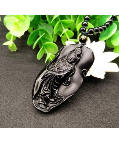 Crystal obsidian Avalokitesvara pendant, fine carved lotus leaf water drop Avalokitesvara pendant, Avalokitesvara Bodhisattva...