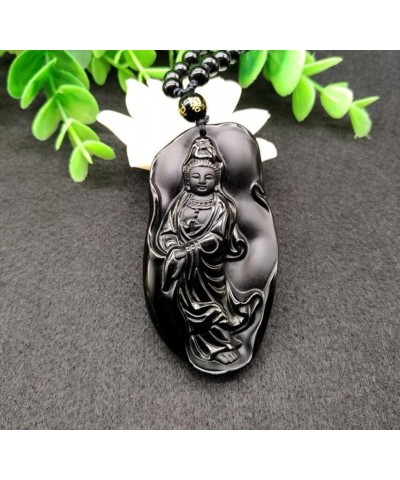 Crystal obsidian Avalokitesvara pendant, fine carved lotus leaf water drop Avalokitesvara pendant, Avalokitesvara Bodhisattva...