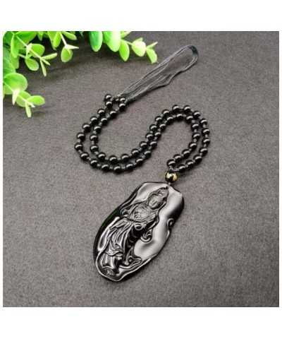 Crystal obsidian Avalokitesvara pendant, fine carved lotus leaf water drop Avalokitesvara pendant, Avalokitesvara Bodhisattva...