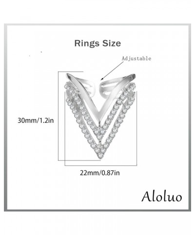 Layered V Shaped CZ Statement Ring for Women Girls Gold Plated Cubic Zirconia Expandable Adjustable Boho Finger Rings Comfort...