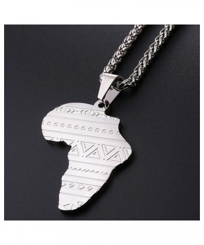 Africa Map Pendant Necklace for Men Women, Iced Out/Stainless Steel/18K Gold Plated African Country Map Jewelry with Adjustab...