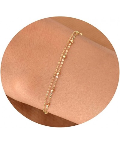 Dainty Bracelet for Women 14K Gold Plated Cross Pearl CZ Leaf Bracelets Set Gold Layering Bracelets Everyday Jewelry Satellit...