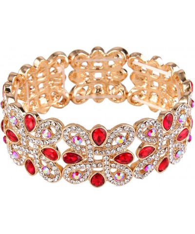 Women's Crystal Elegant Wedding Knot Tear Drop Elastic Stretch Bracelet Red Gold-Tone $13.25 Bracelets