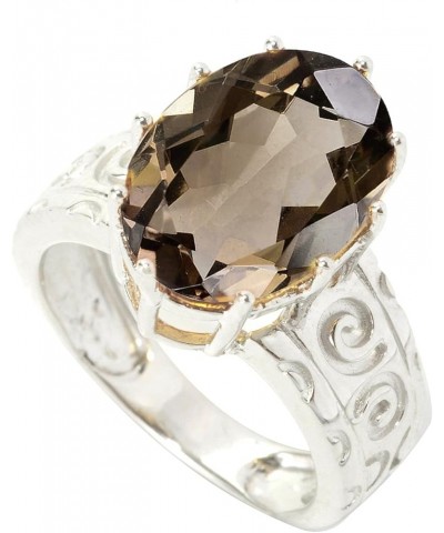 Sterling Silver with Natural Choice of gemstone Solitaire Swirl Engravework Ring Smoky Quartz $40.05 Rings