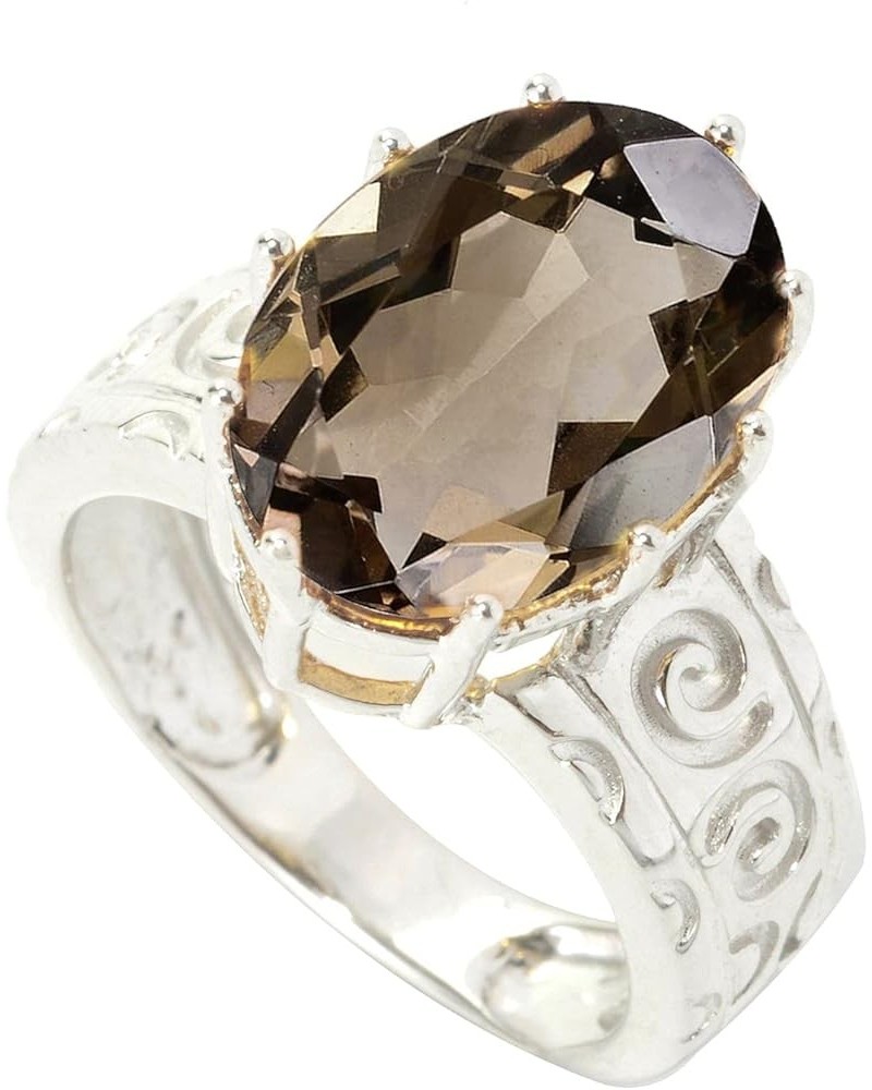 Sterling Silver with Natural Choice of gemstone Solitaire Swirl Engravework Ring Smoky Quartz $40.05 Rings