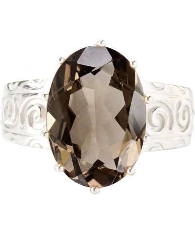 Sterling Silver with Natural Choice of gemstone Solitaire Swirl Engravework Ring Smoky Quartz $40.05 Rings