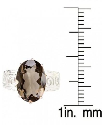 Sterling Silver with Natural Choice of gemstone Solitaire Swirl Engravework Ring Smoky Quartz $40.05 Rings