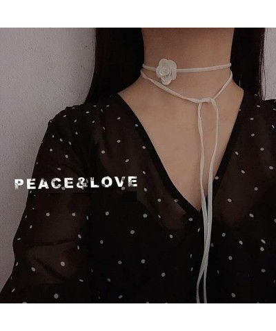 Beach seaside retro rose choker long strap velvet belt flower bow collarbone chain neck jewelry necklace White $8.69 Others