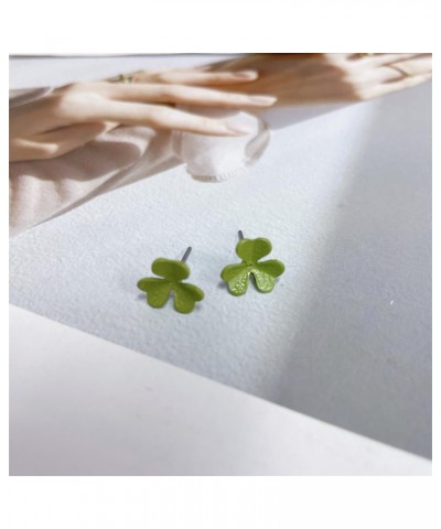 Minimalist Shamrock Clover Green Enamel Small Stud Earrings for Women Girls Cartilage 925 Sterling Silver Post Tiny Little Fl...