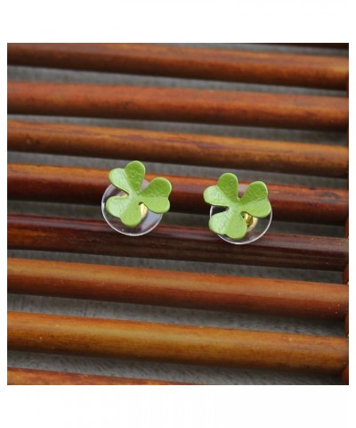 Minimalist Shamrock Clover Green Enamel Small Stud Earrings for Women Girls Cartilage 925 Sterling Silver Post Tiny Little Fl...