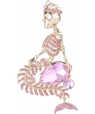 Women's Austrian Crystal Halloween Mermaid Skull Crown Teardrop Brooch Pink Gold-Tone $11.20 Brooches & Pins