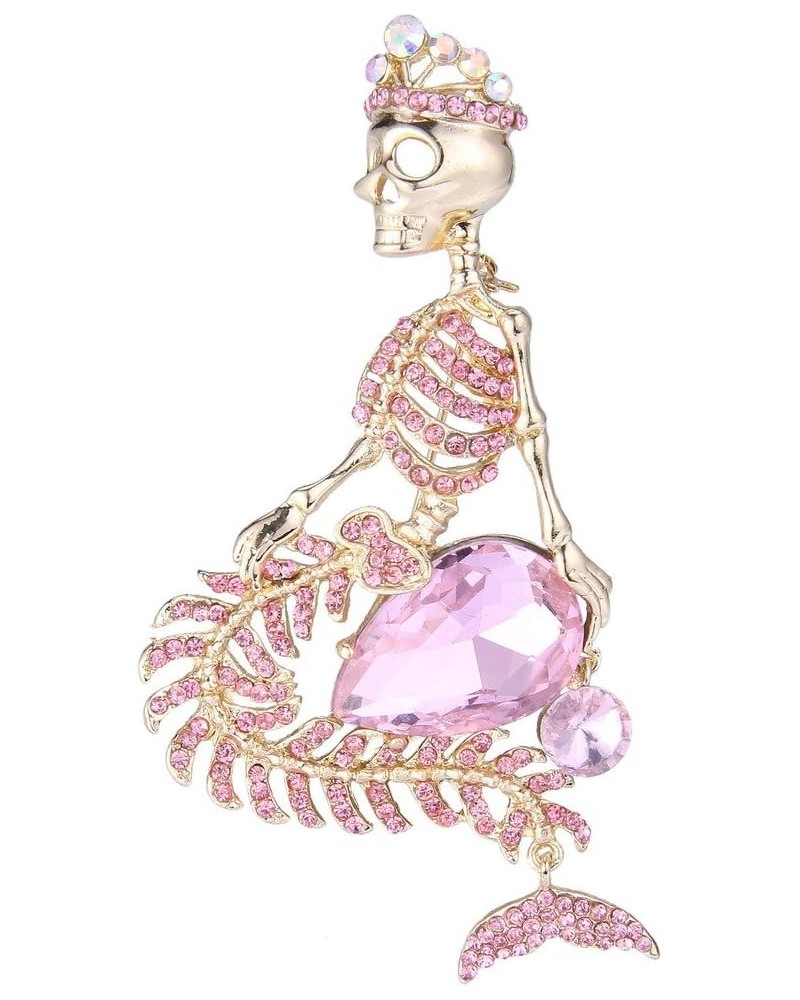 Women's Austrian Crystal Halloween Mermaid Skull Crown Teardrop Brooch Pink Gold-Tone $11.20 Brooches & Pins