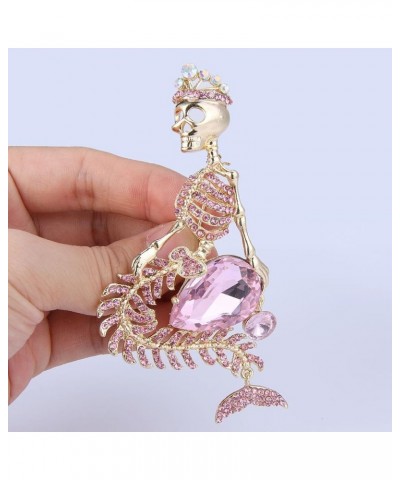 Women's Austrian Crystal Halloween Mermaid Skull Crown Teardrop Brooch Pink Gold-Tone $11.20 Brooches & Pins