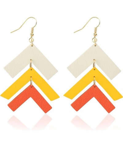 Leather Earrings for Women, Dangle Earrings Drop Lightweight Fashion for Girls, Gifts for Her 134-White/Yellow/Orange $8.39 E...