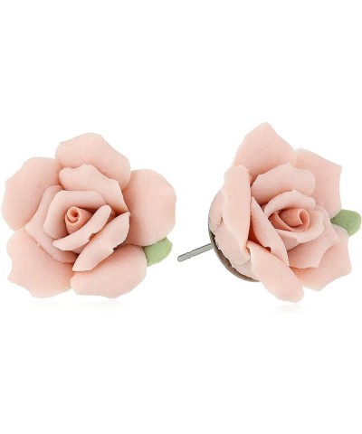 1928 Jewelry Classic Porcelain Rose Post Earrings Pink $9.43 Earrings