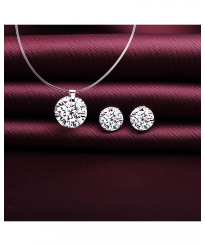 Cubic Zircon Pendant Necklace Earring Sets Women Girls' Jewelry Sets Clear Fishing Line Nylon Chain Necklaces Sterling Silver...