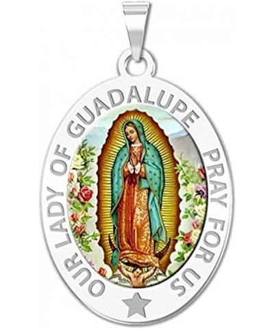 Our Lady of Guadalupe Religious Medal Oval - in Sterling Silver and 10K or 14K Gold 2/3 x 3/4 Inch Medal + Engraving 10k Whit...