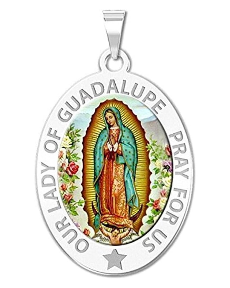 Our Lady of Guadalupe Religious Medal Oval - in Sterling Silver and 10K or 14K Gold 2/3 x 3/4 Inch Medal + Engraving 10k Whit...