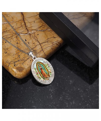 Our Lady of Guadalupe Religious Medal Oval - in Sterling Silver and 10K or 14K Gold 2/3 x 3/4 Inch Medal + Engraving 10k Whit...