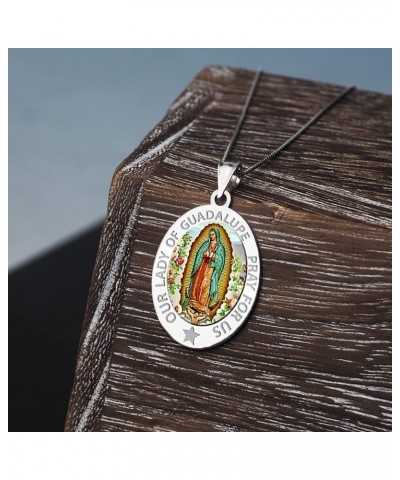 Our Lady of Guadalupe Religious Medal Oval - in Sterling Silver and 10K or 14K Gold 2/3 x 3/4 Inch Medal + Engraving 10k Whit...