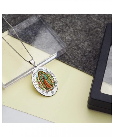 Our Lady of Guadalupe Religious Medal Oval - in Sterling Silver and 10K or 14K Gold 2/3 x 3/4 Inch Medal + Engraving 10k Whit...