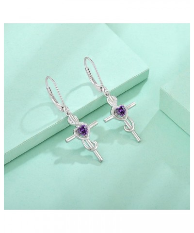 Women's Note Cross Earrings Sterling Silver Treble Clef Leverback Earring Music Note Jewelry for Music Lover 02-Amethyst-Feb ...