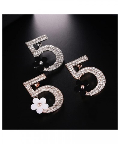 Lucky Number Five Brooch for Women Girl Fashion Small Flower Lapel Pins Corsage Scarf Pin Rhinestones Breastpin for Wedding B...