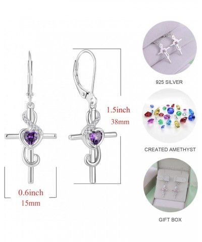 Women's Note Cross Earrings Sterling Silver Treble Clef Leverback Earring Music Note Jewelry for Music Lover 02-Amethyst-Feb ...