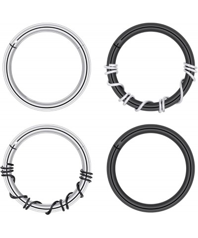 4 PCS 16G(1.2mm) Stainless Steel Black Silver Piercing Rings Hoops Noserings Set Helix Cartilage Eyebrow Lip Rings Black&Silv...