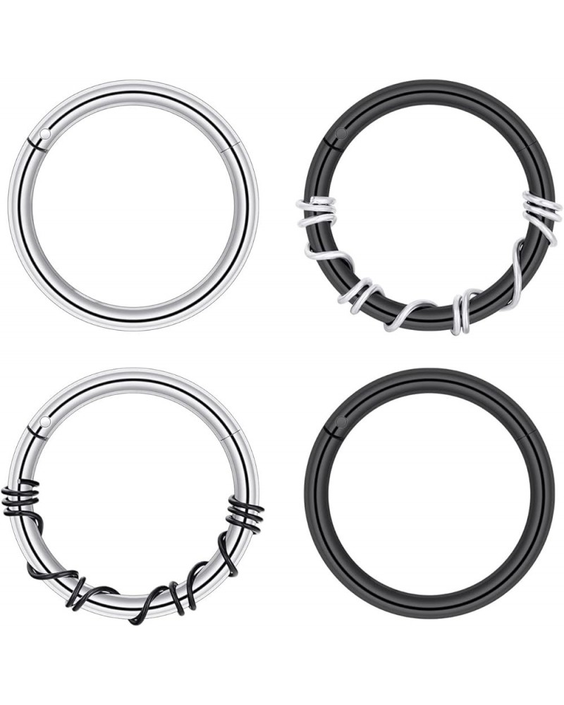 4 PCS 16G(1.2mm) Stainless Steel Black Silver Piercing Rings Hoops Noserings Set Helix Cartilage Eyebrow Lip Rings Black&Silv...