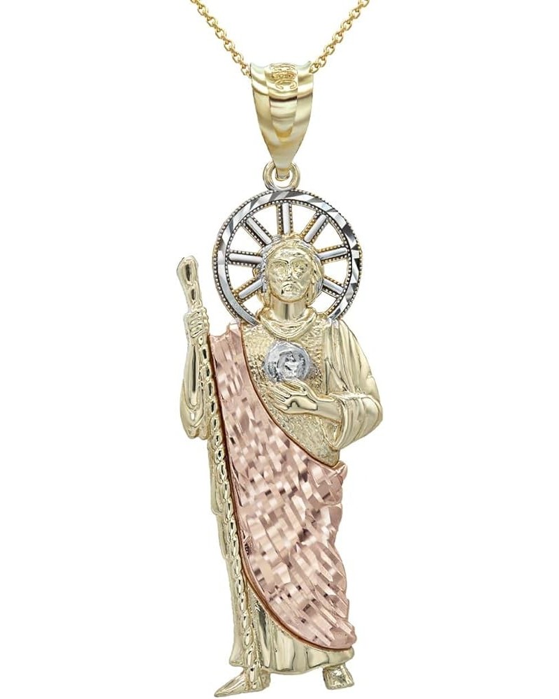 10K Yellow, White, and Rose Gold Tri-Color Saint Jude Pendant Necklace Religious Jewelry - Choice of Size (S-L) 22.0 Inches S...