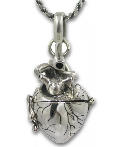 Anatomical Heart Necklace Solid Sterling Silver 3d Antique Finish Message Note Holder or Pill Box Pendant Locket Opens Heart ...