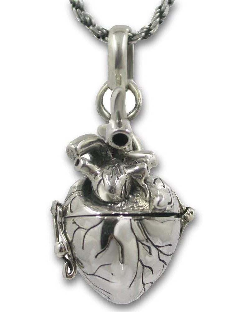 Anatomical Heart Necklace Solid Sterling Silver 3d Antique Finish Message Note Holder or Pill Box Pendant Locket Opens Heart ...