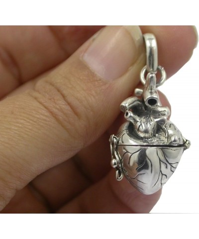 Anatomical Heart Necklace Solid Sterling Silver 3d Antique Finish Message Note Holder or Pill Box Pendant Locket Opens Heart ...