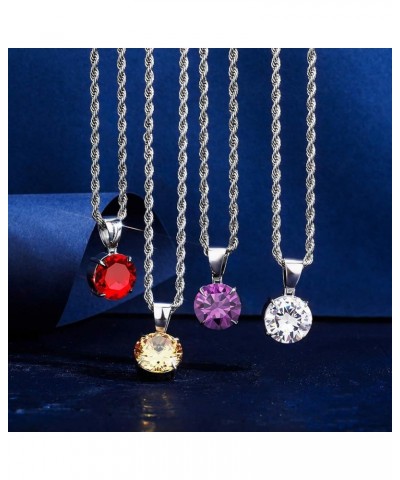 15MM 4 Colors Solitaire Colorful Cubic Zirconia Pendant Necklace for Women Elegant Jewelry with Stainless Steel Rope Chain Wh...