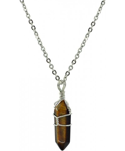 Hand Wired Point Crystal Healing Chakra Pendant Necklace Tiger Eye $7.50 Necklaces