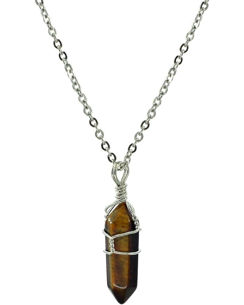 Hand Wired Point Crystal Healing Chakra Pendant Necklace Tiger Eye $7.50 Necklaces