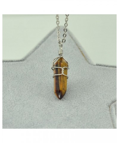 Hand Wired Point Crystal Healing Chakra Pendant Necklace Tiger Eye $7.50 Necklaces