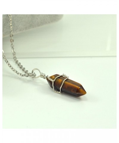 Hand Wired Point Crystal Healing Chakra Pendant Necklace Tiger Eye $7.50 Necklaces