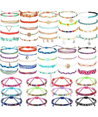 57 Pieces Surfer Strand Wave Bracelet Braided Stretch Friendship Woven Rope Bracelets Adjustable Waterproof Handmade Wax Wrap...