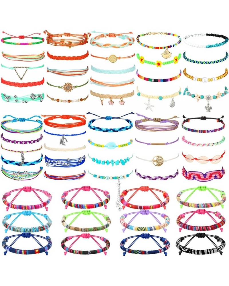 57 Pieces Surfer Strand Wave Bracelet Braided Stretch Friendship Woven Rope Bracelets Adjustable Waterproof Handmade Wax Wrap...