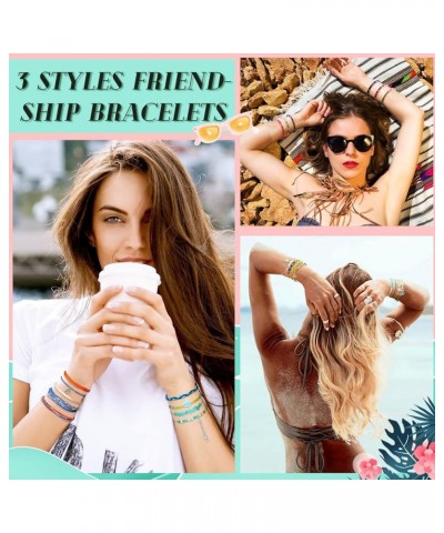 57 Pieces Surfer Strand Wave Bracelet Braided Stretch Friendship Woven Rope Bracelets Adjustable Waterproof Handmade Wax Wrap...